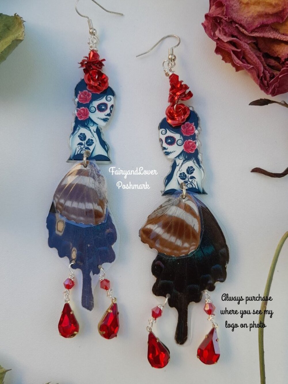 Gothiccore Real Butterfly Wing Fairy earrings, Fairy costume accessory gift